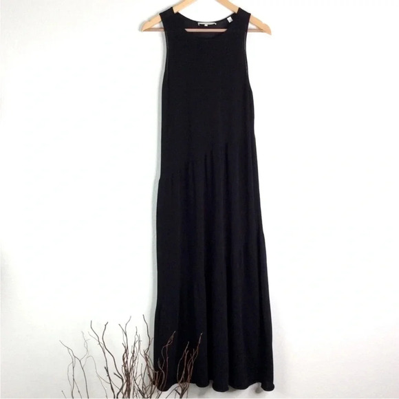 VINCE Asymmetrical Tiered Cotton Knit Sleeveless Midi Dress - Picture 3 of 6